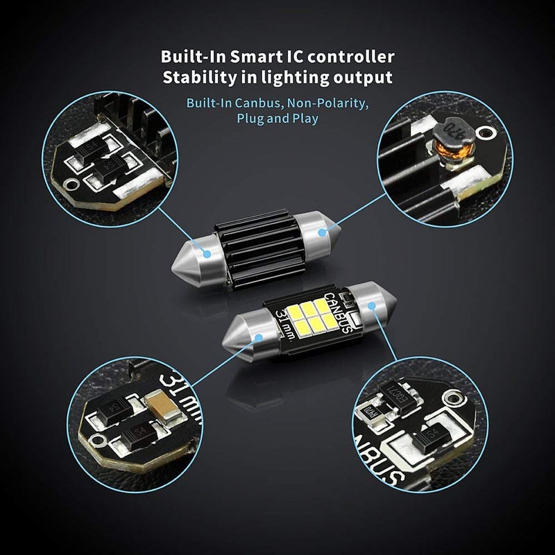 SIR IUS LED SIRIUSLED Super Bright 3020 Chipset Canbus Error Free LED Festoon Bulbs for Car Interior Lights License Plate Dome 1.25â€ 31MM Festoon 3175 DE3175 6000K White Pack of 2 - Image 5